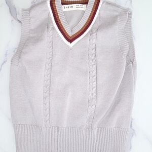 SHEIN Gray Sweater Vest with Striped V-Neck